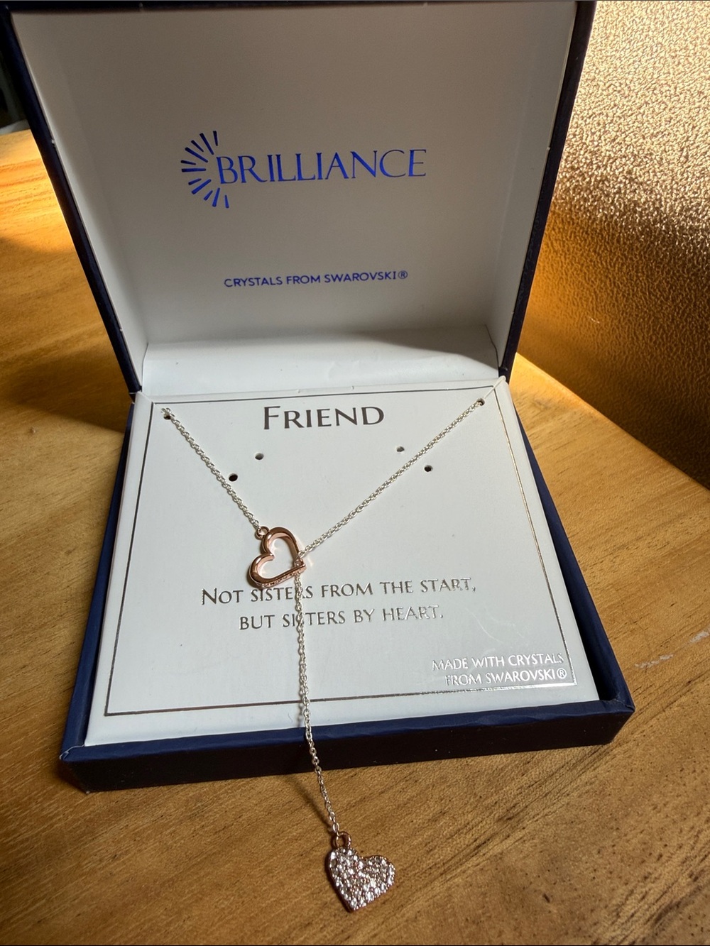 Silver and Rose Gold Heart Lariat Necklace - Friend